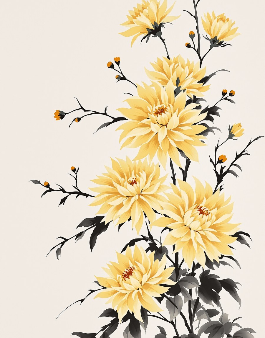 Chrysanthemum Wall Art, Chinoiserie Inte