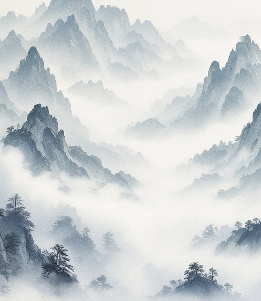 Cloud Sea Wall Art, Oriental Print, Medi