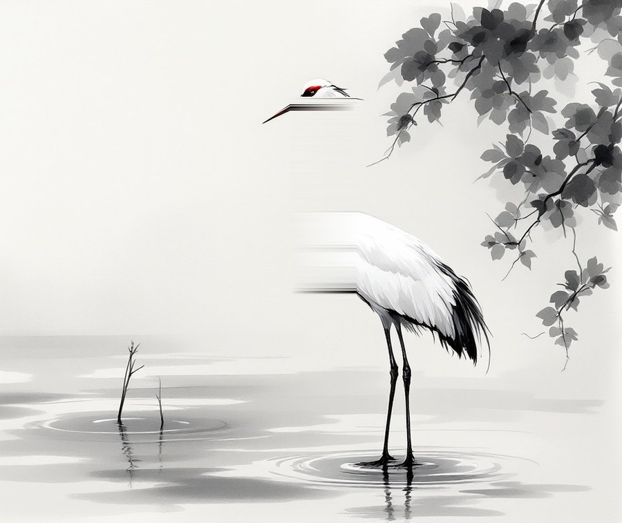 White Crane Wall Decor, Asian Print, Spa