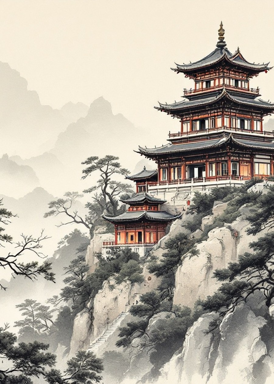 Pagoda Asian Wall Art Set of 3, Chinoise